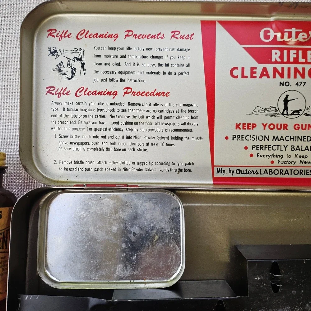 Outers Gunslick Rifle Kit No 477 Vintage Red Metal Tin Hoppes No 9 Solvent USA